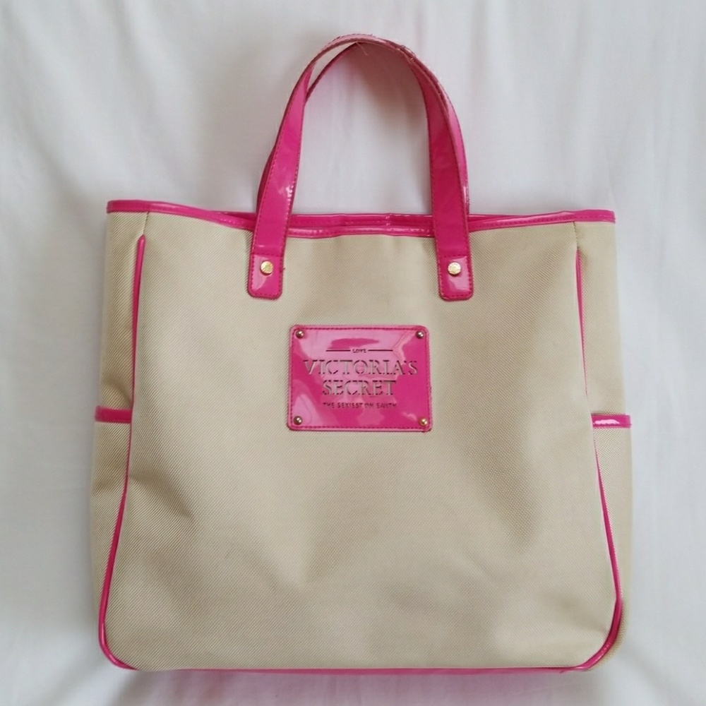 🌺HP🌺Victoria's Secret Cream with pink trim tote bag